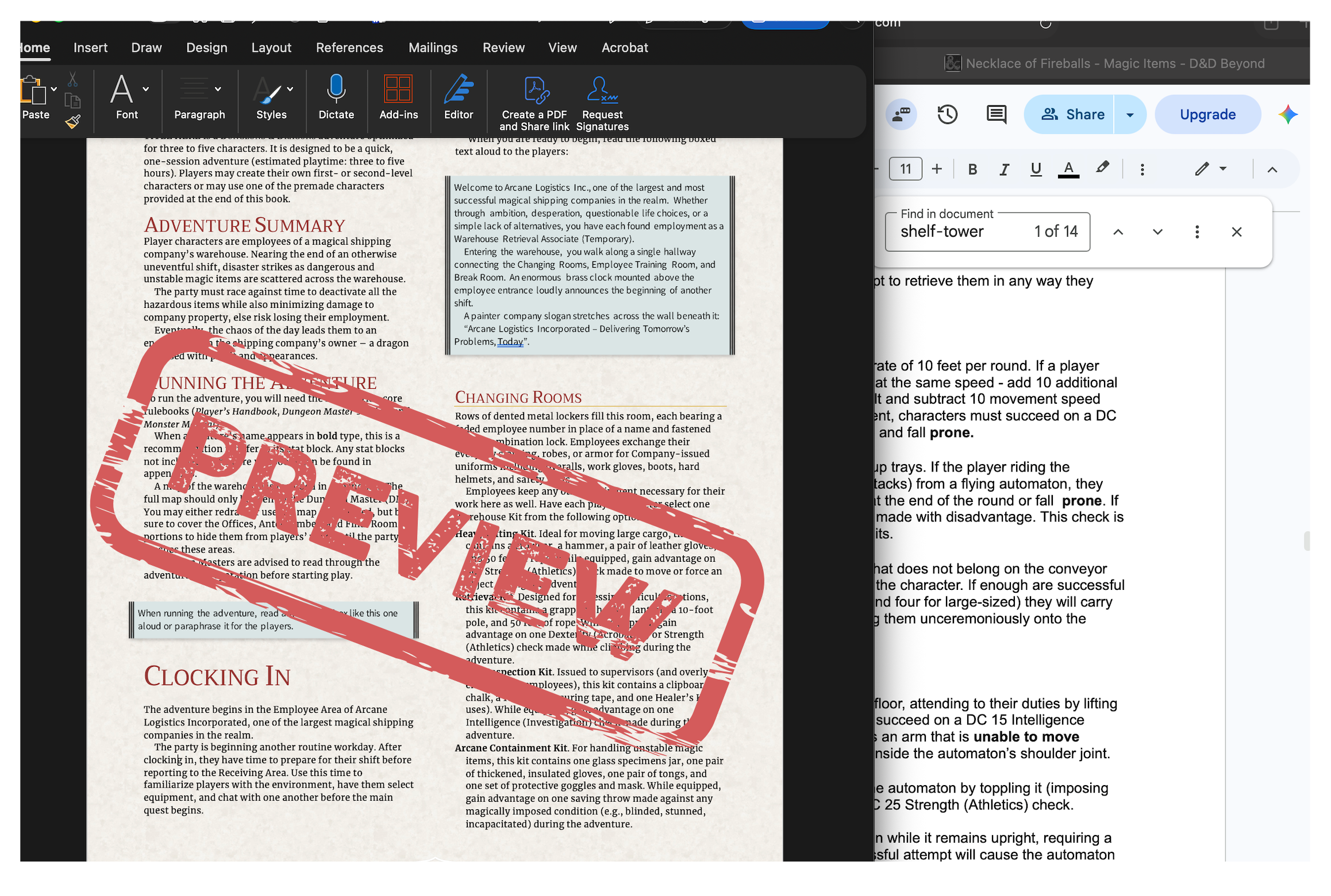 A screenshot of design process - formatting the finished document while referring to the digital design document.